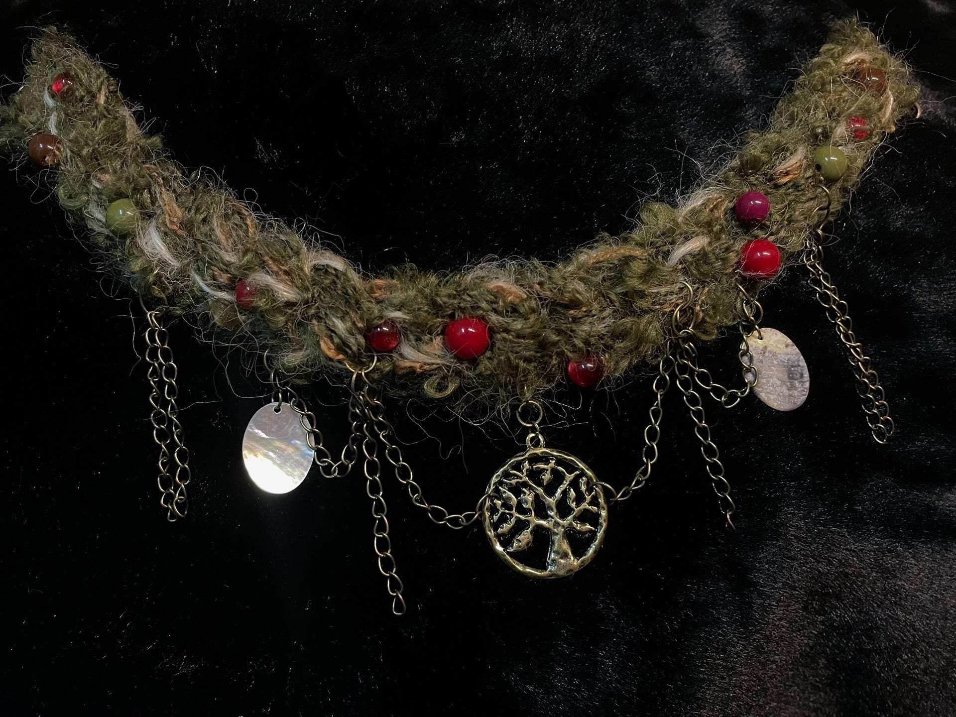stellarPride Handmade Forest Berry Moss Crochet Choker Necklace