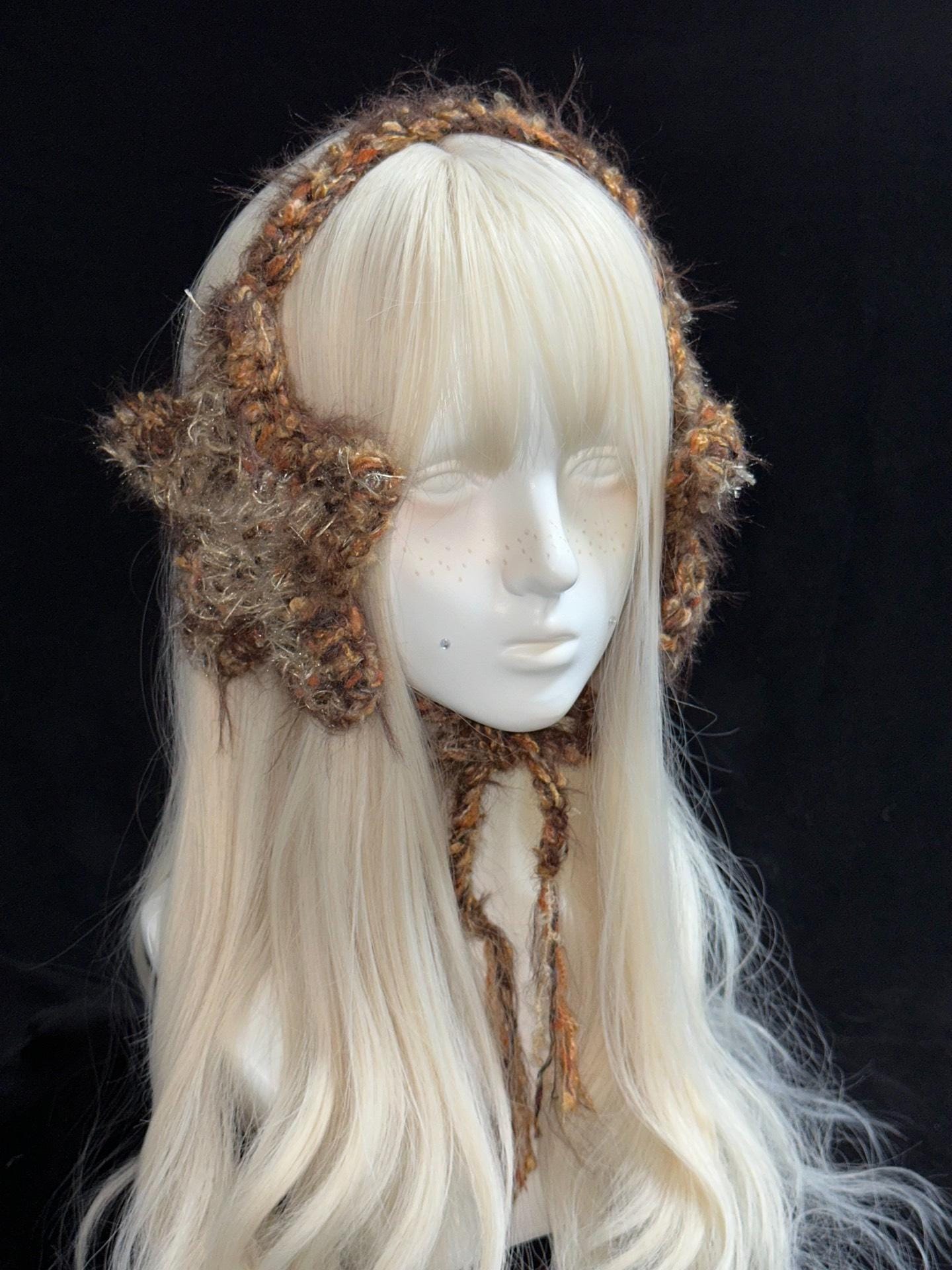 StellarPride Handmade Star Crochet Ear Warmer Brown Orange