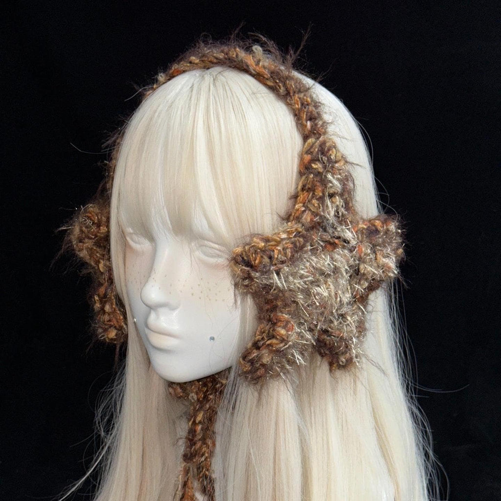 StellarPride Handmade Star Crochet Ear Warmer Brown Orange