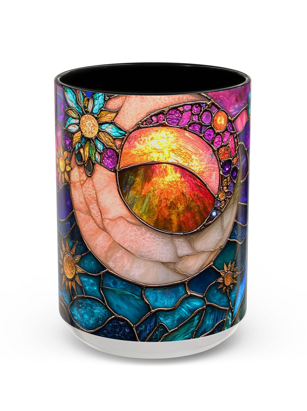 LELORESTORE Crescent Moon Mug Celestial Stained-Glass Ceramic Coffee Cup