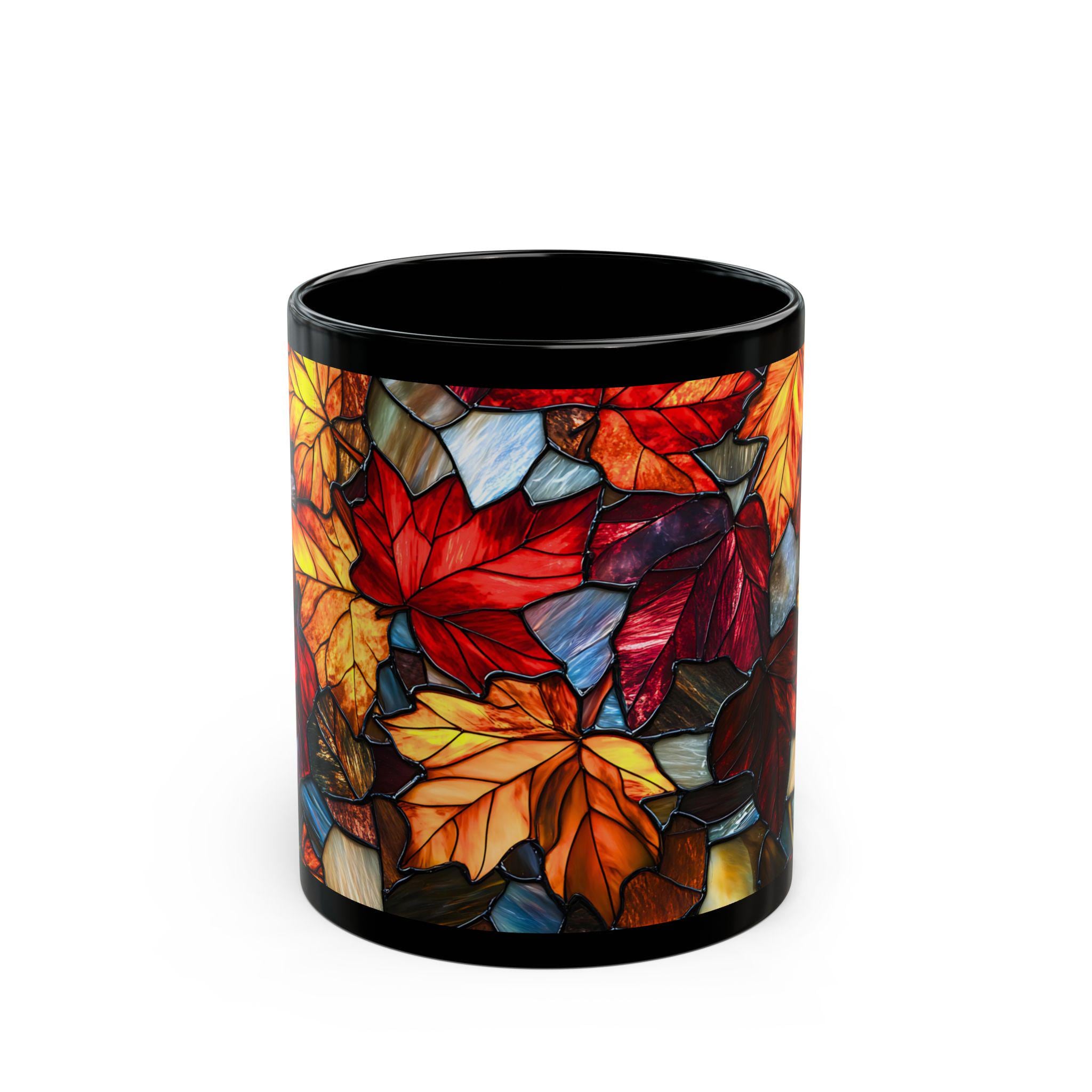 LELORESTORE Faux Stained Glass Fall Maple Leaves Ceramic Mug