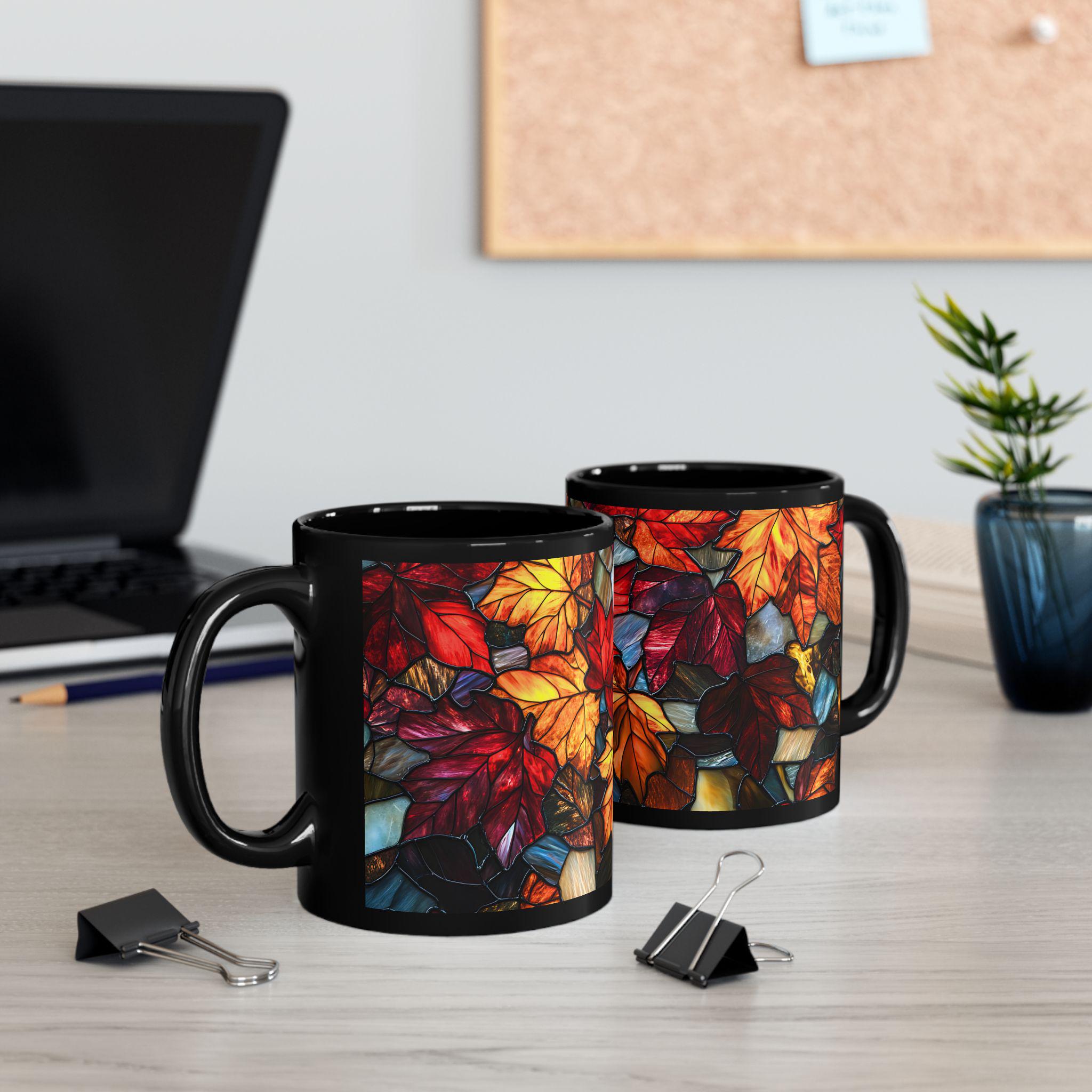 LELORESTORE Faux Stained Glass Fall Maple Leaves Ceramic Mug