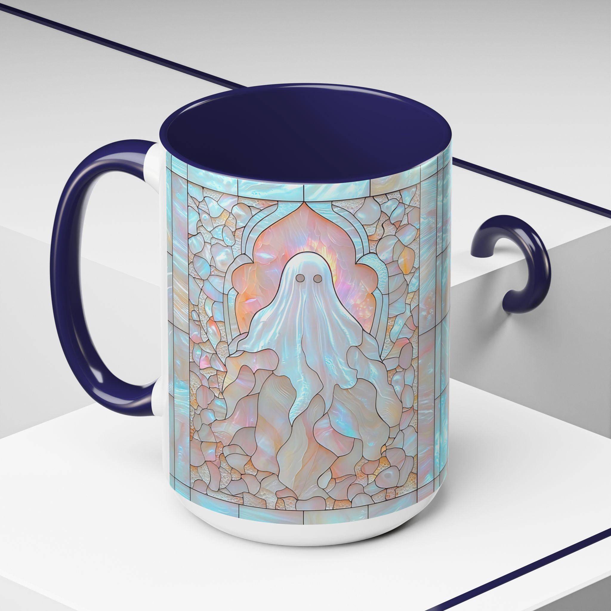 LELORESTORE Spooky Ghost Mug Faux Stained Glass Halloween Ceramic Coffee Cup