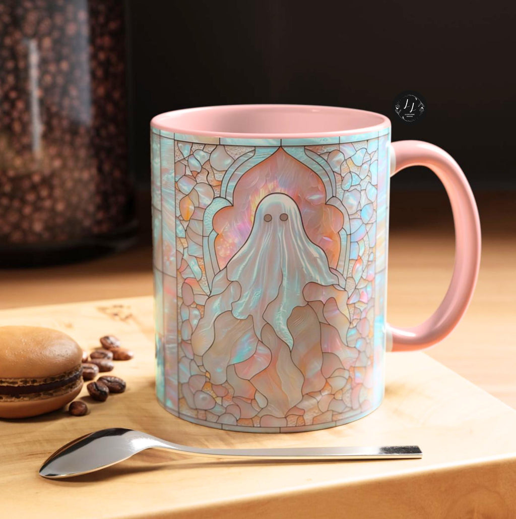 LELORESTORE Spooky Ghost Mug Faux Stained Glass Halloween Ceramic Coffee Cup