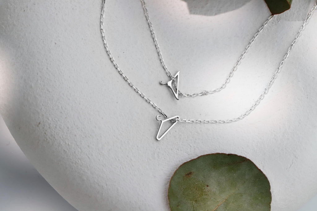 14K Solid Gold Feminist Necklace - Clothing Hanger Design
