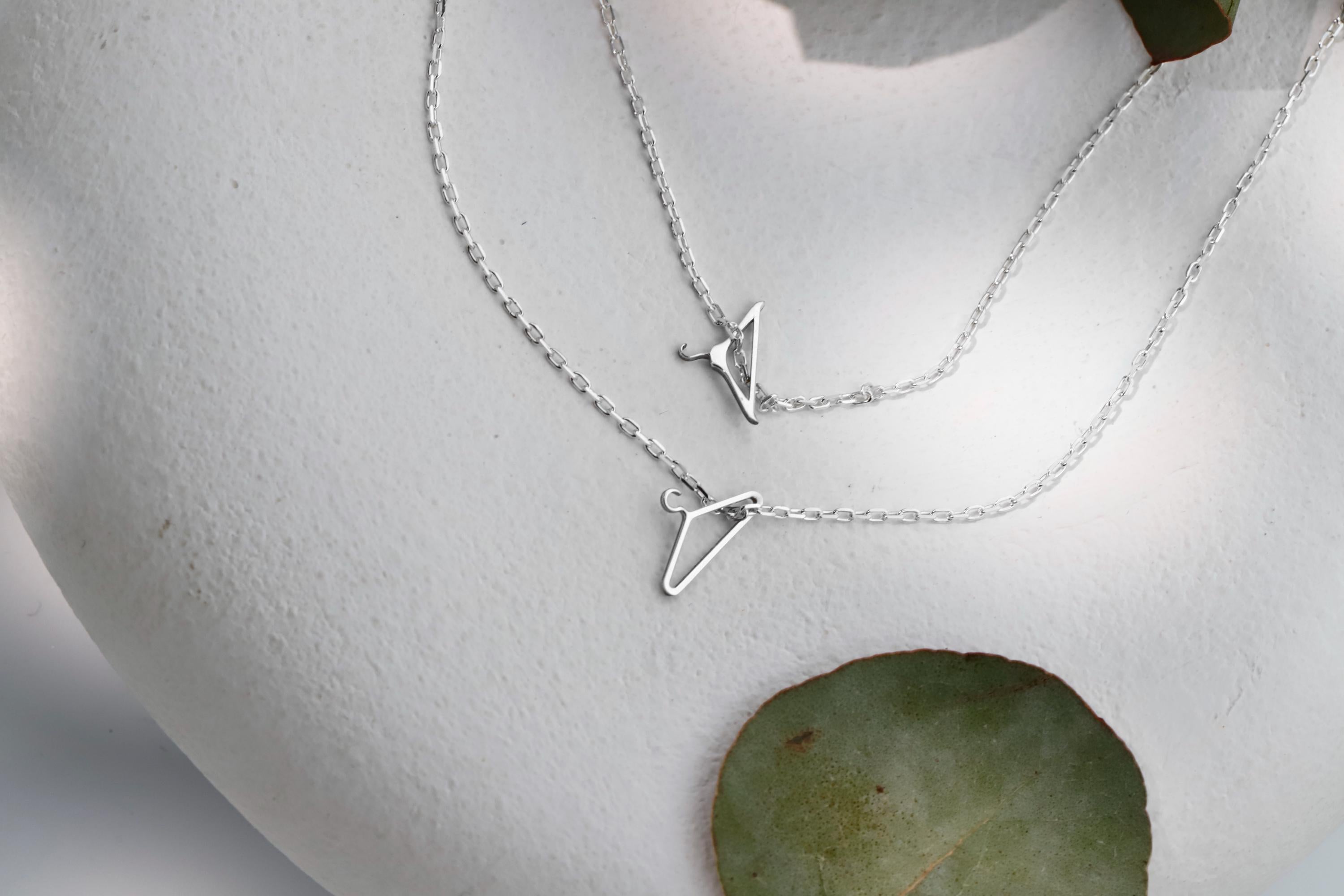 14K Solid Gold Feminist Necklace - Clothing Hanger Design