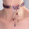 LightborneStudio Aurora Butterfly Choker Purple Beaded Crystal Drop Necklace