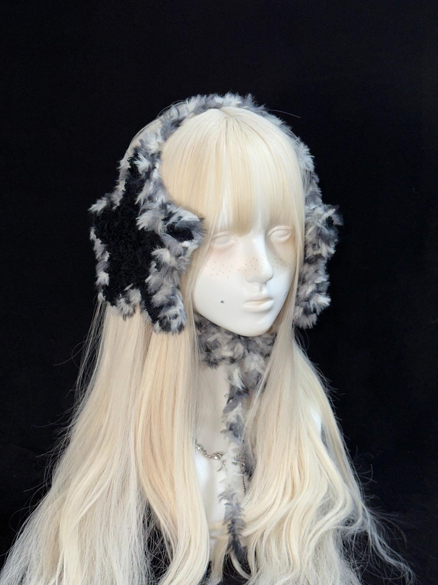stellarPride Handmade Star Ear Warmer Plush Black Gray Adjustable