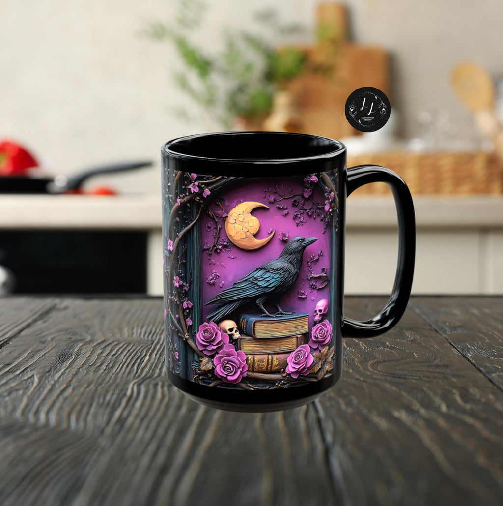 LELORESTORE Gothic Floral Bookish Mug Purple Bookshelf Witch Coffee Cup