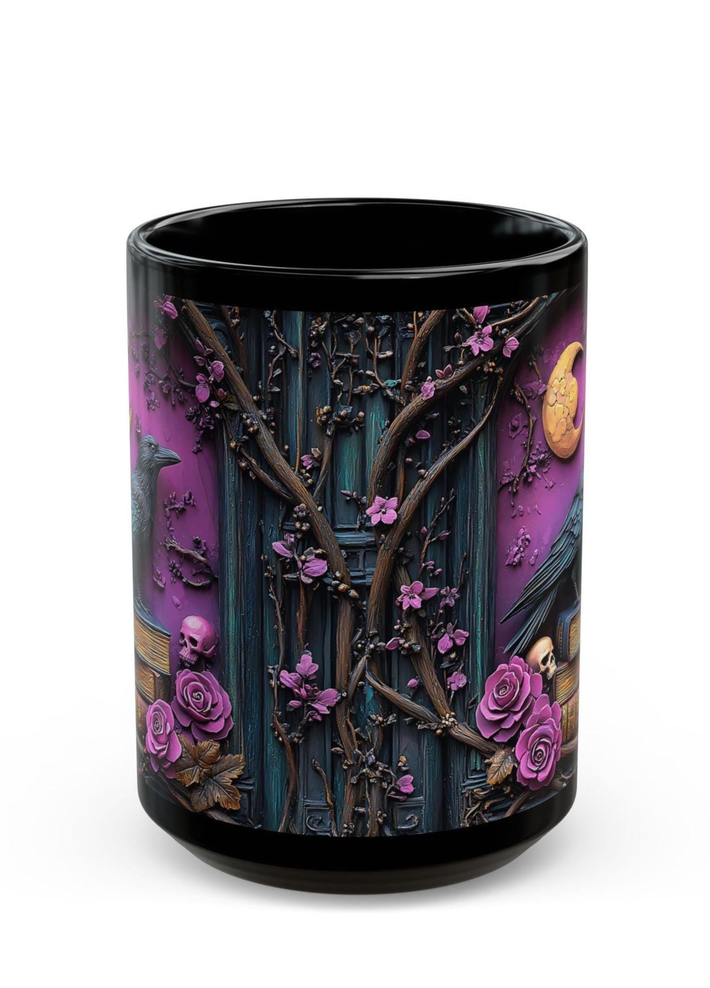 LELORESTORE Gothic Floral Bookish Mug Purple Bookshelf Witch Coffee Cup