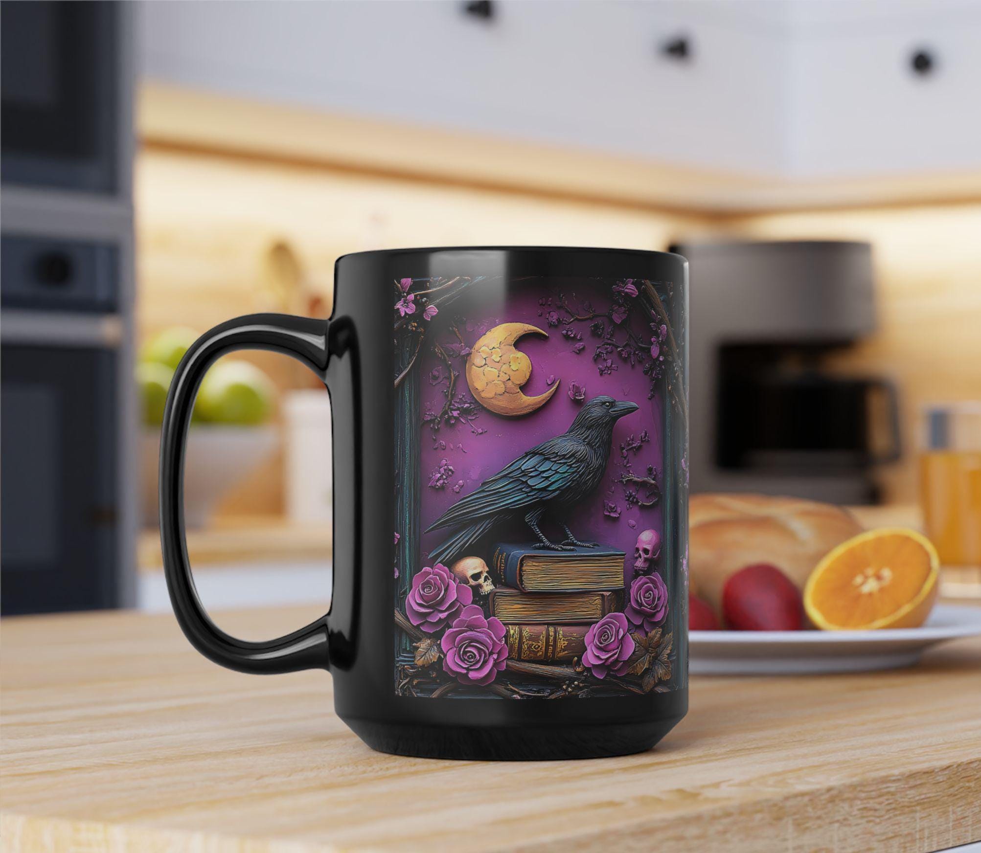 LELORESTORE Gothic Floral Bookish Mug Purple Bookshelf Witch Coffee Cup