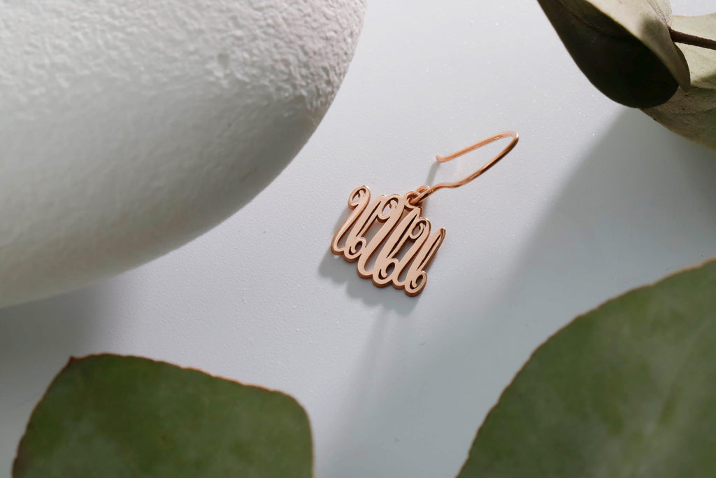 SilverGoldandRose 925 Sterling Silver Initial Dangle Earrings Personalized Monogram 0.6in