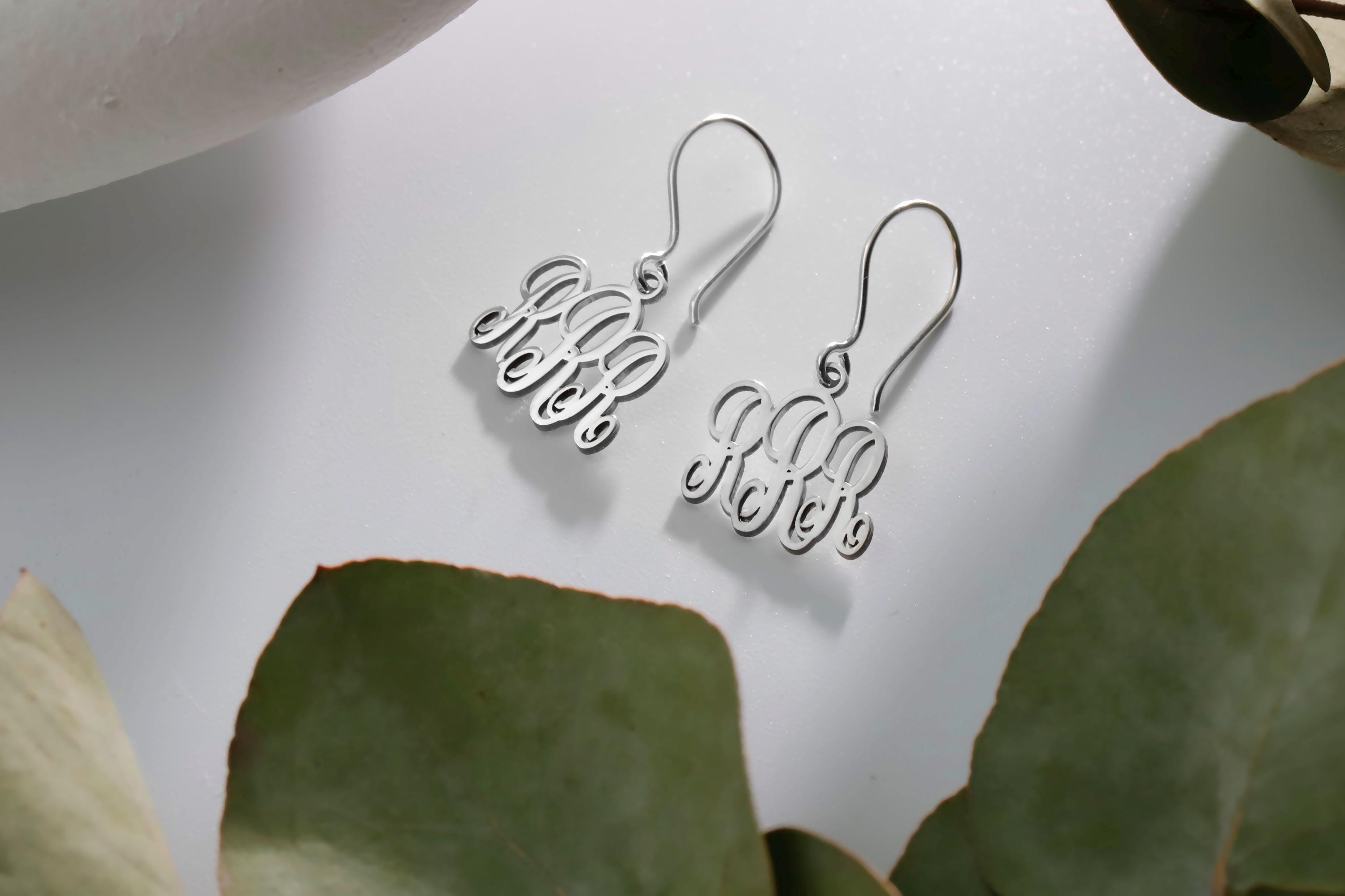 SilverGoldandRose 925 Sterling Silver Initial Dangle Earrings Personalized Monogram 0.6in