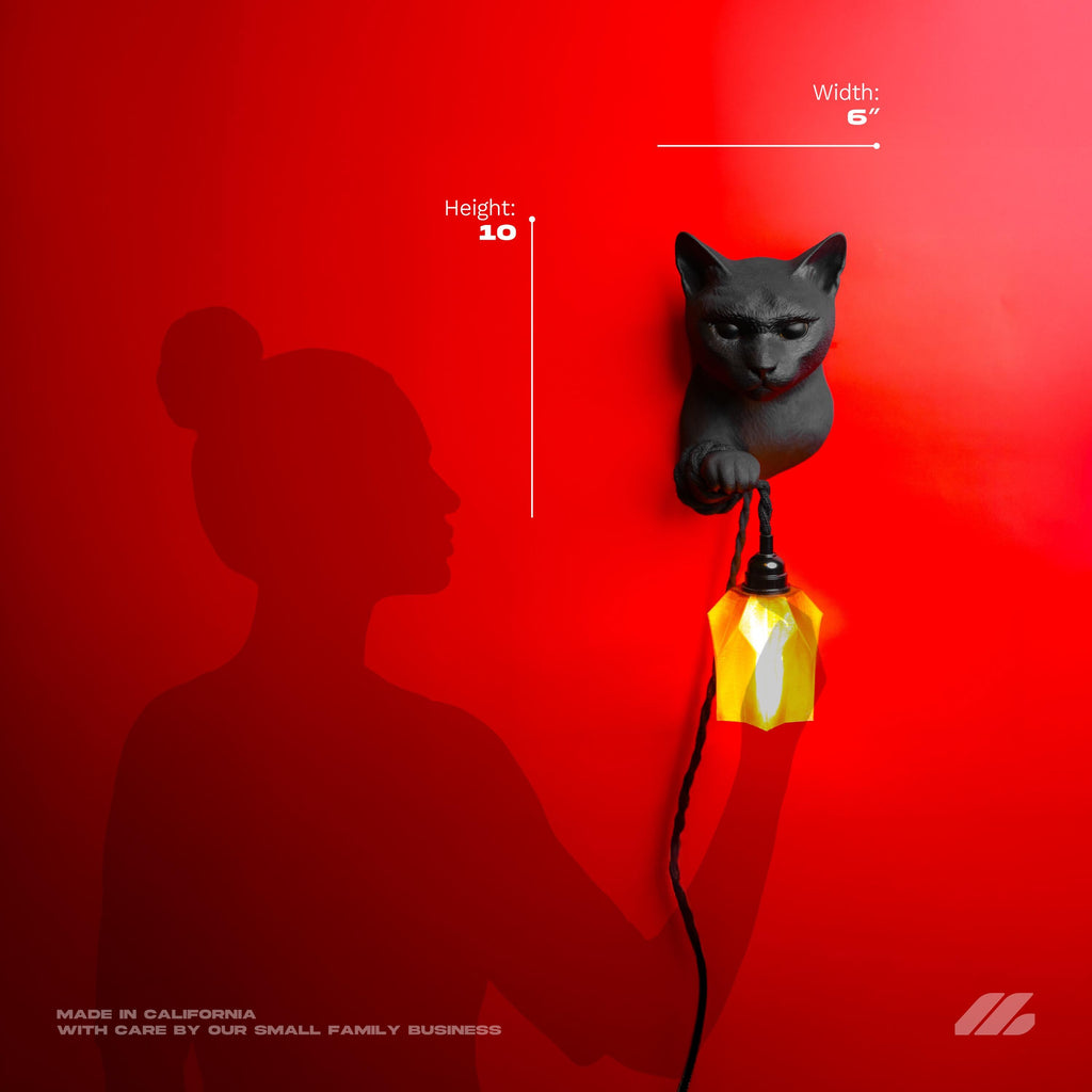 April16studio Black Cat Wall Sconce 3D Printed Lamp 6in x 10in Diamond Prism