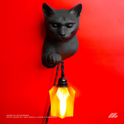 April16studio Black Cat Wall Sconce 3D Printed Lamp 6in x 10in Diamond Prism