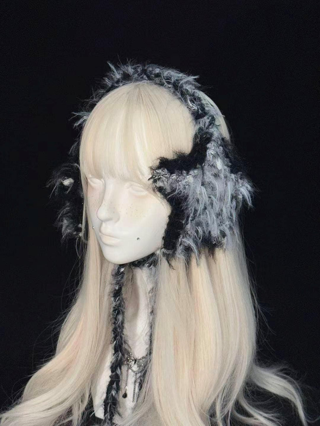 StellarPride Handmade Star Ear Warmer Plush Black and Gray Cozy Adjustable