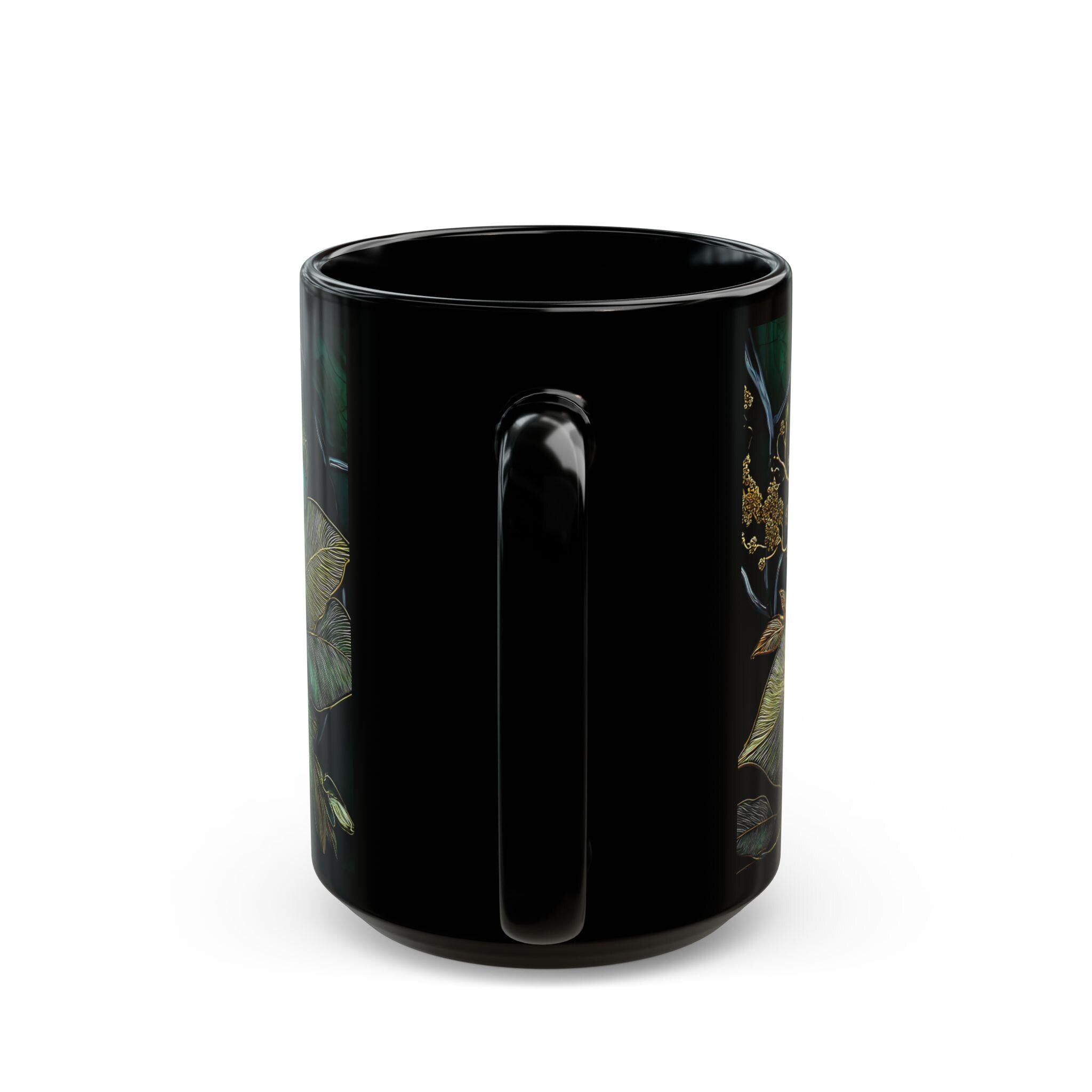 Vintage Botanical Ceramic Coffee Mug Dark Green Floral