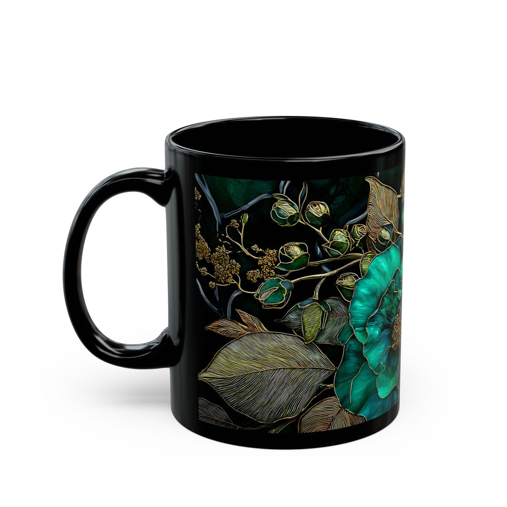 Vintage Botanical Ceramic Coffee Mug Dark Green Floral