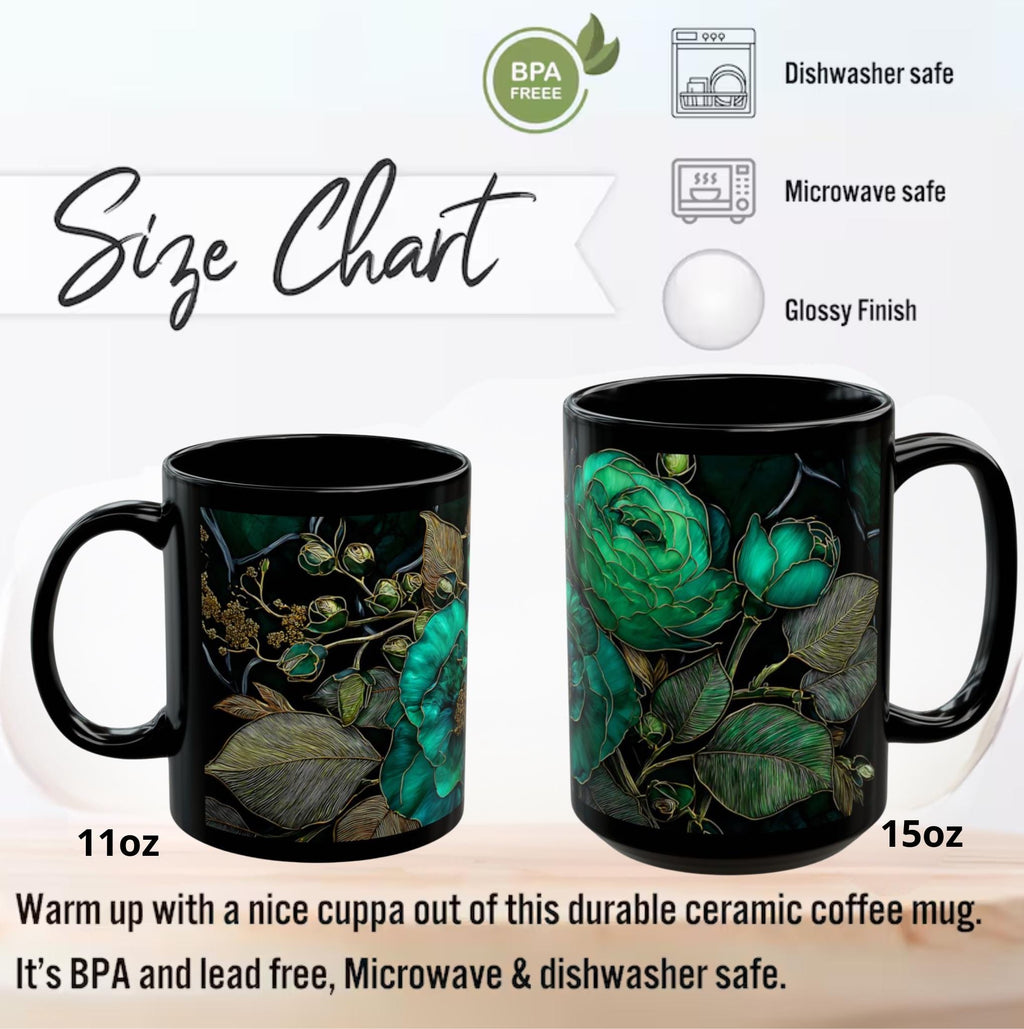 Vintage Botanical Ceramic Coffee Mug Dark Green Floral