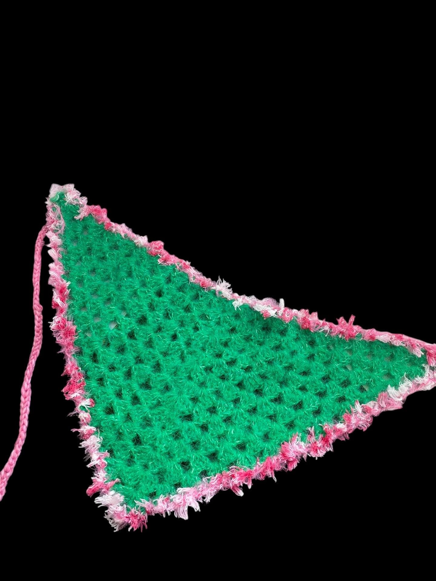 stellarPride Multifunctional Crochet Headband Handmade Green Pink Fringes