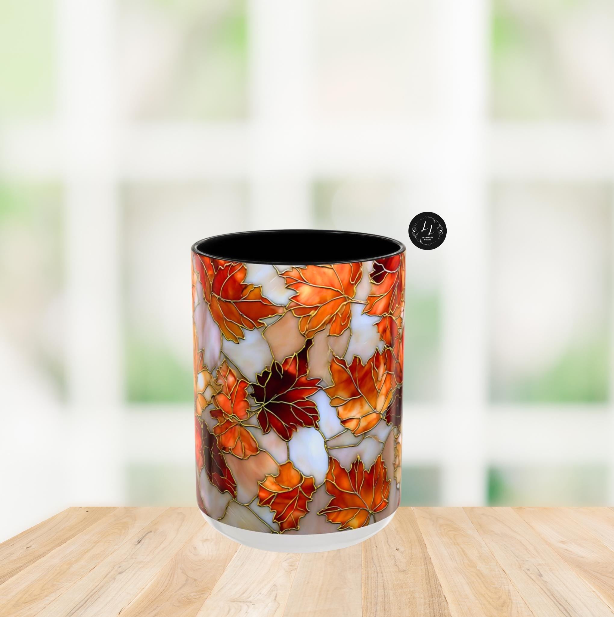 LELORESTORE Autumn Maple Leaf Stained Glass Effect Ceramic Mug
