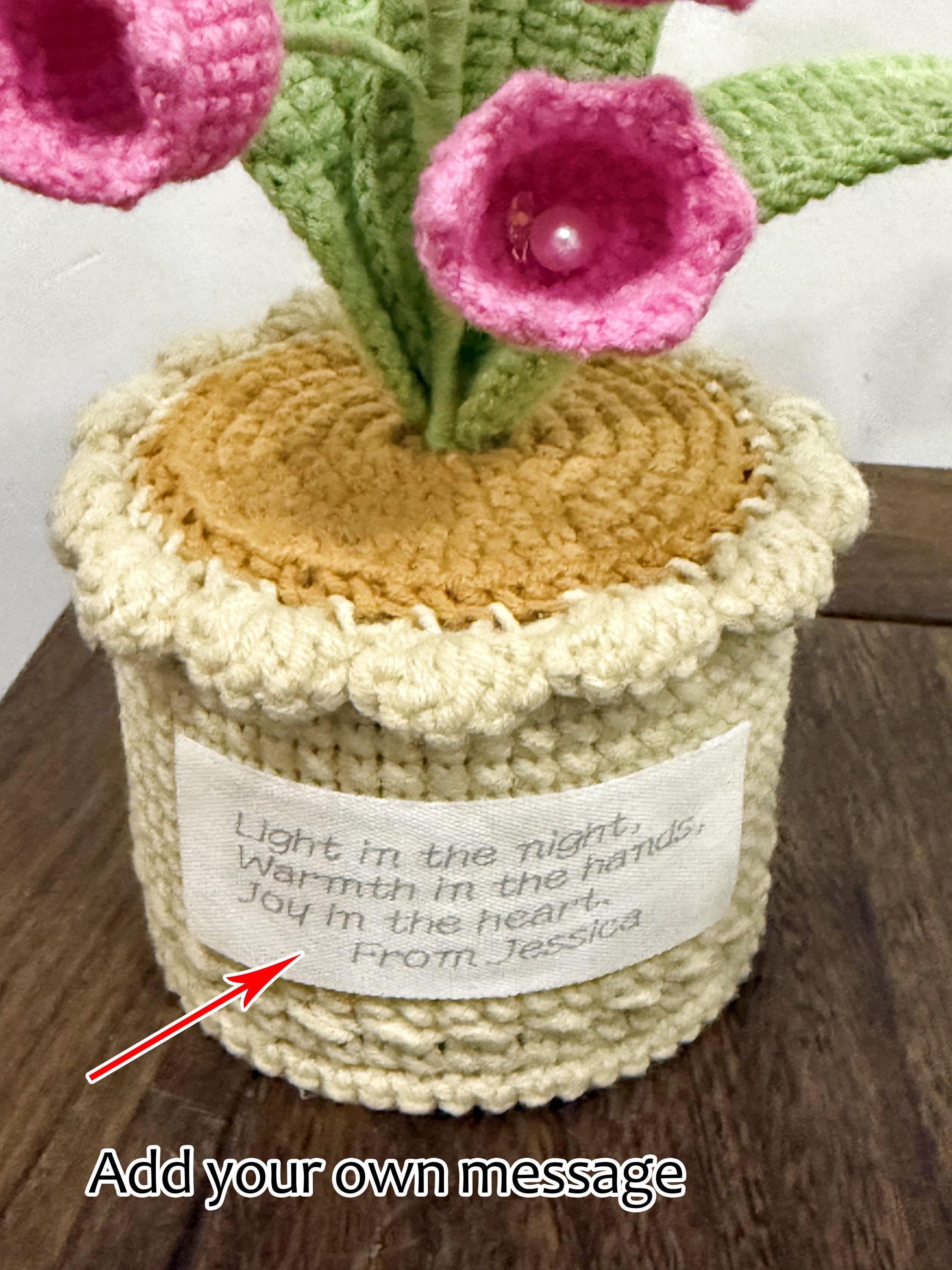 CrochetRecipe Crochet Lily of the Valley Potted Plant Lamp LED Table Light 10in White