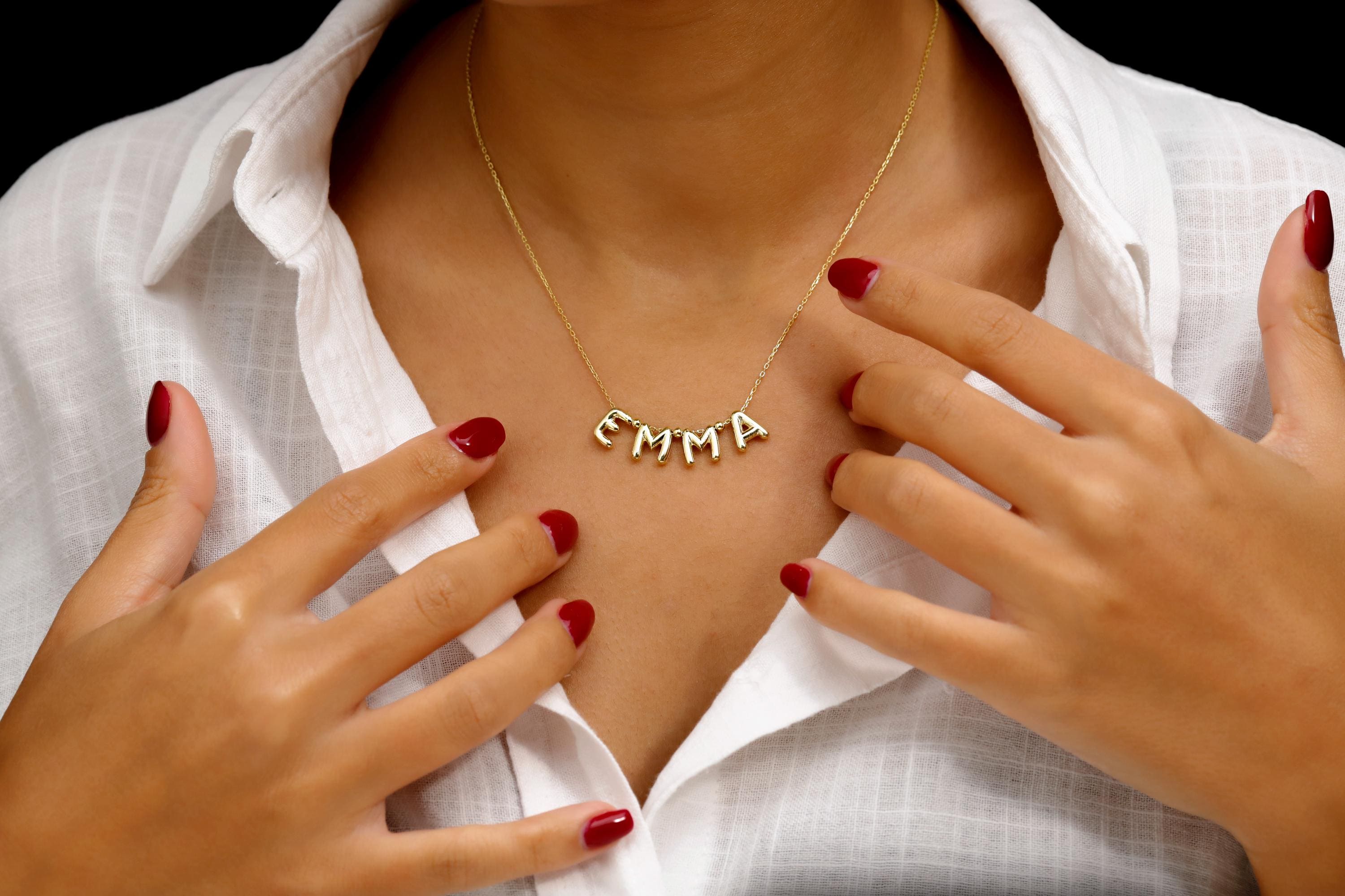 SilverGoldandRose Sterling Silver Balloon Letter Necklace Personalized 3D Beaded