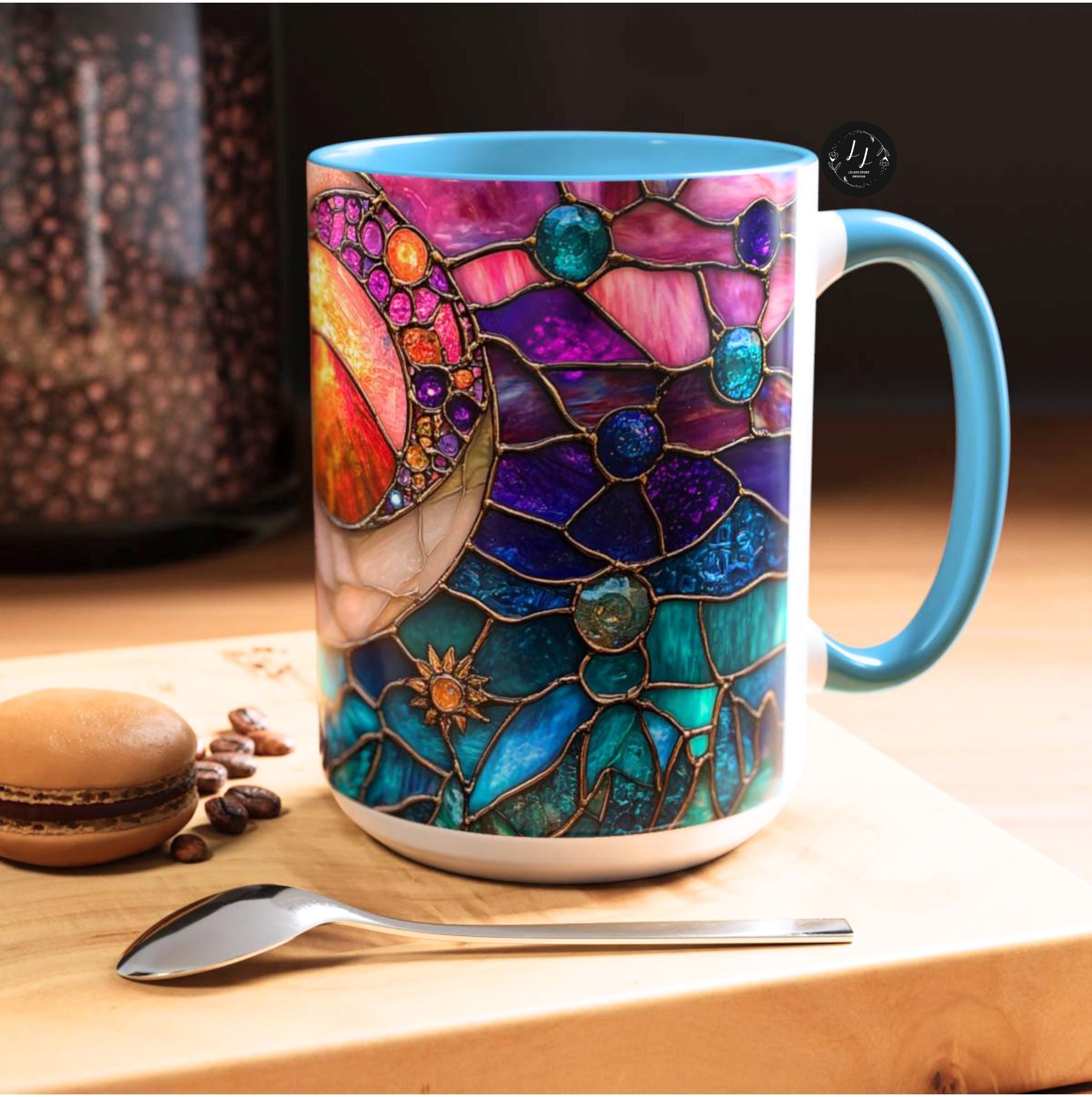 LELORESTORE Crescent Moon Mug Celestial Stained-Glass Ceramic Coffee Cup