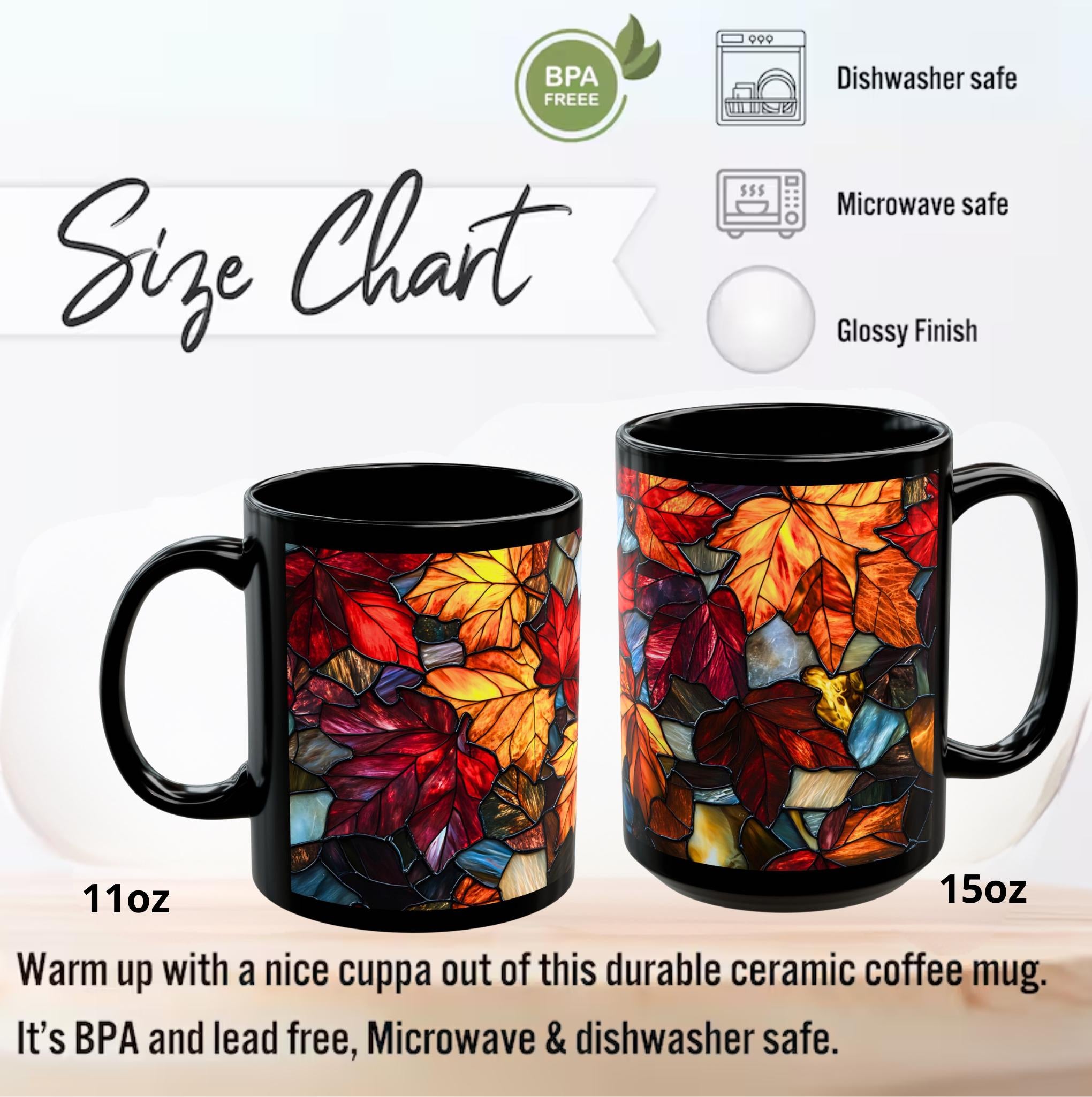 LELORESTORE Faux Stained Glass Fall Maple Leaves Ceramic Mug
