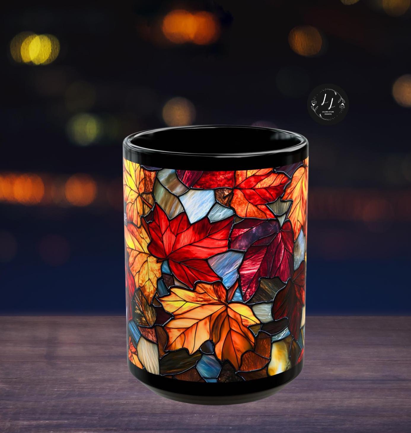 LELORESTORE Faux Stained Glass Fall Maple Leaves Ceramic Mug