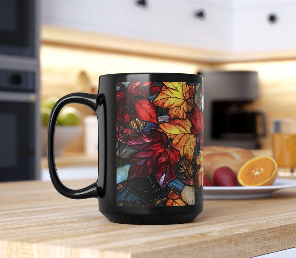 LELORESTORE Faux Stained Glass Fall Maple Leaves Ceramic Mug
