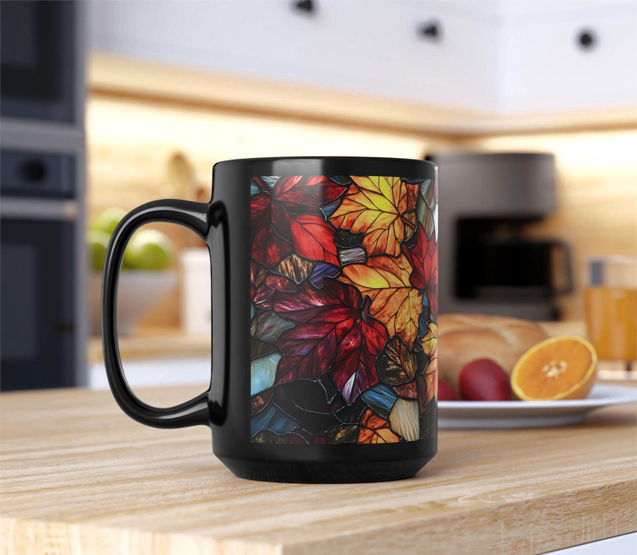 LELORESTORE Faux Stained Glass Fall Maple Leaves Ceramic Mug