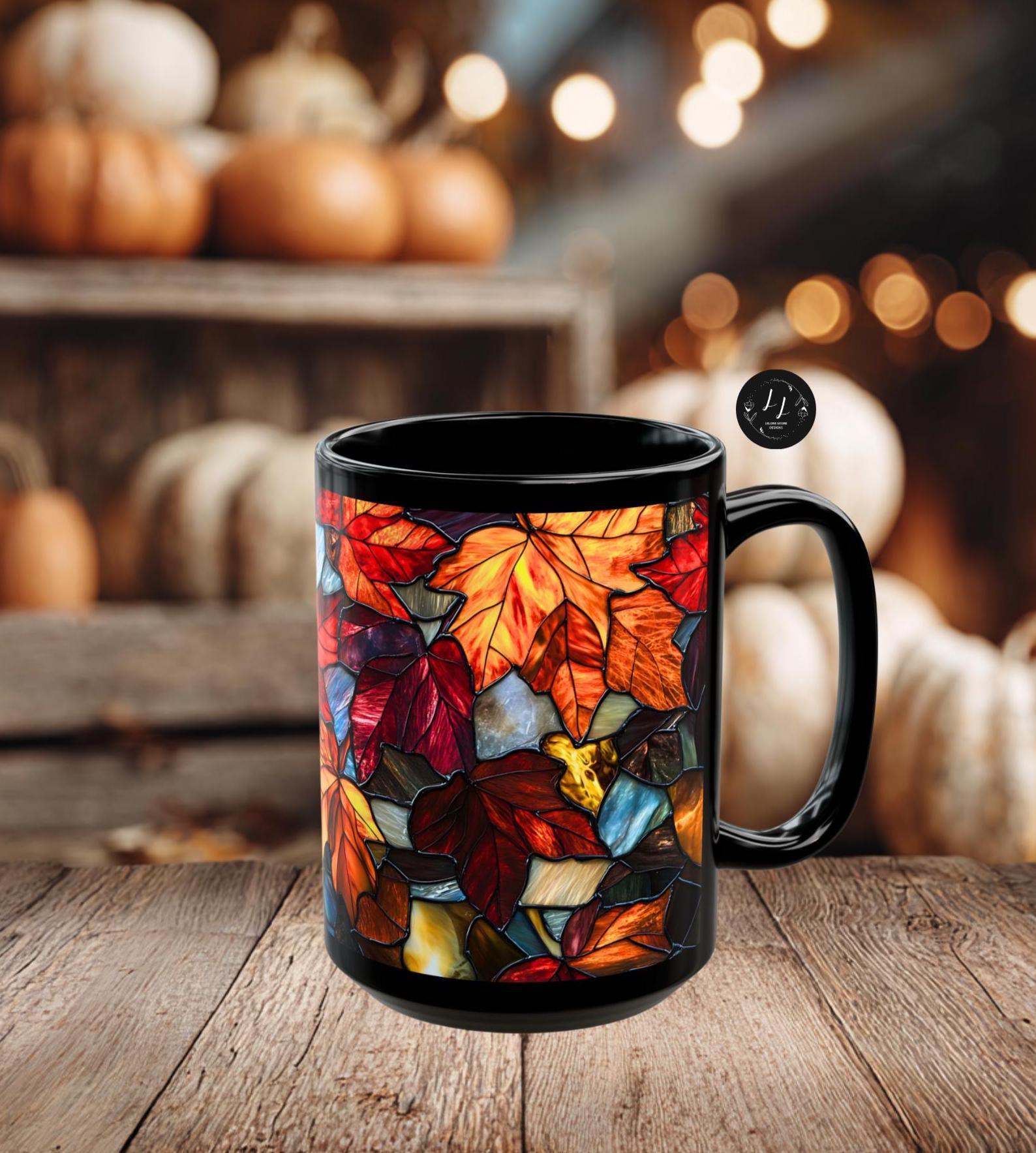 LELORESTORE Faux Stained Glass Fall Maple Leaves Ceramic Mug