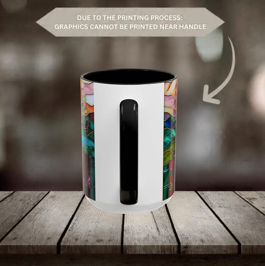 LELORESTORE Floral Bookshelf Coffee Mug Faux Stained Glass Ceramic Book Lover Gift