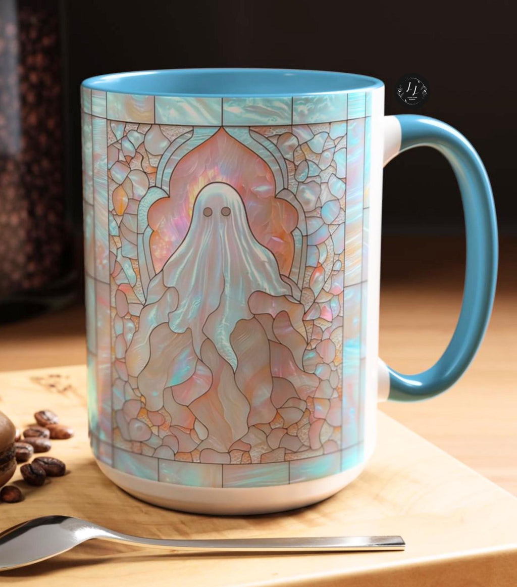 LELORESTORE Spooky Ghost Mug Faux Stained Glass Halloween Ceramic Coffee Cup