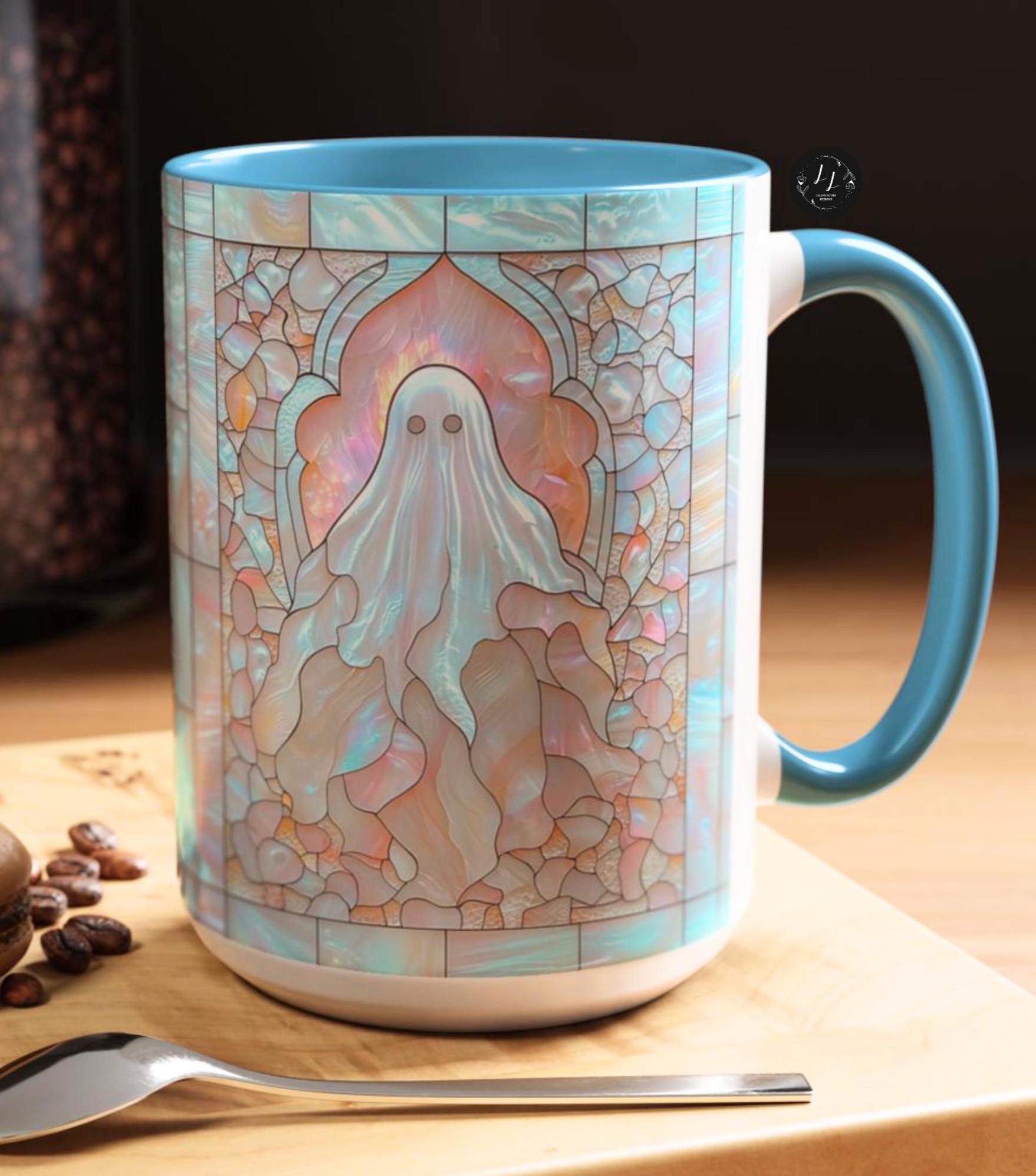 LELORESTORE Spooky Ghost Mug Faux Stained Glass Halloween Ceramic Coffee Cup
