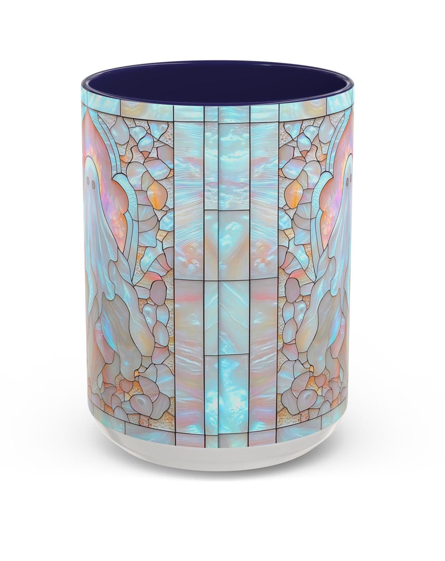 LELORESTORE Spooky Ghost Mug Faux Stained Glass Halloween Ceramic Coffee Cup