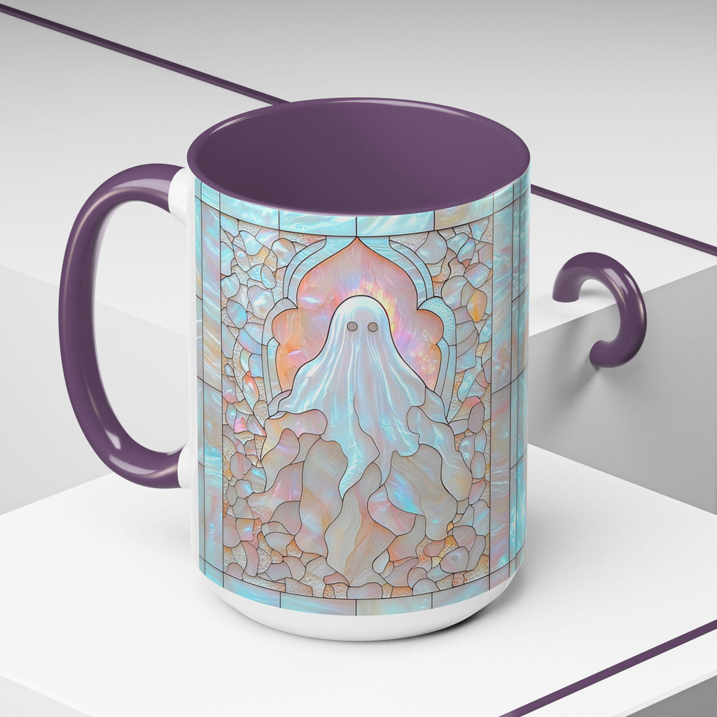 LELORESTORE Spooky Ghost Mug Faux Stained Glass Halloween Ceramic Coffee Cup
