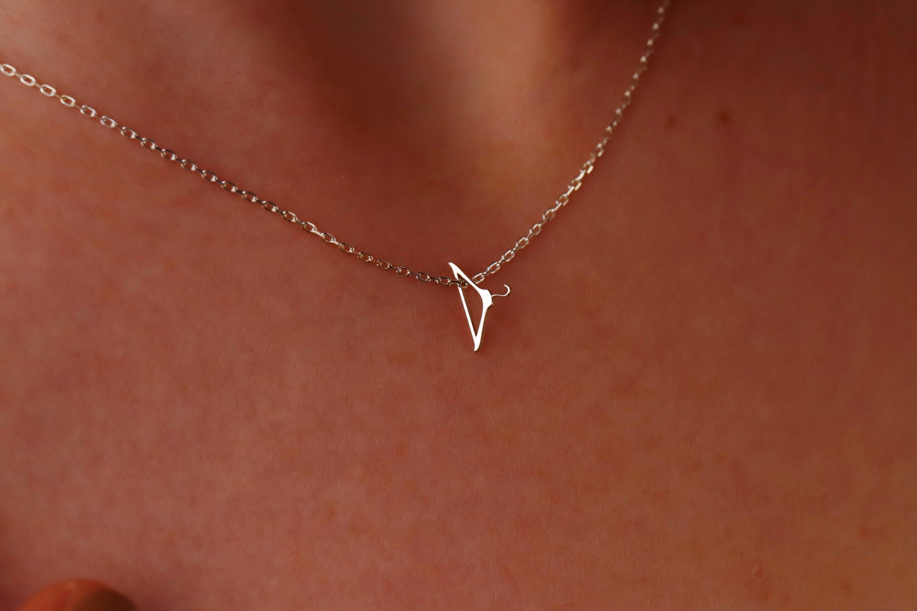 14K Solid Gold Feminist Necklace - Clothing Hanger Design