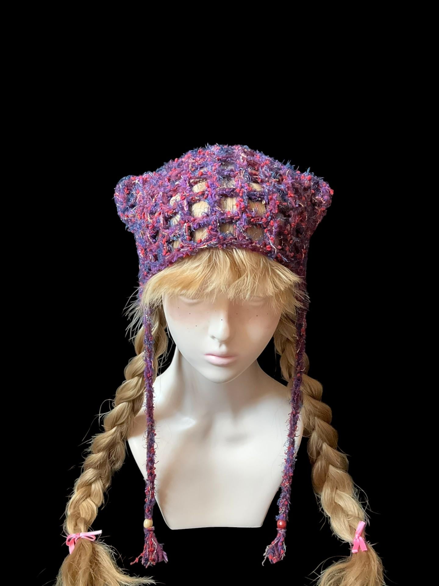 StellarPride Vintage Forest-Style Cat Ear Beanie Plum Red