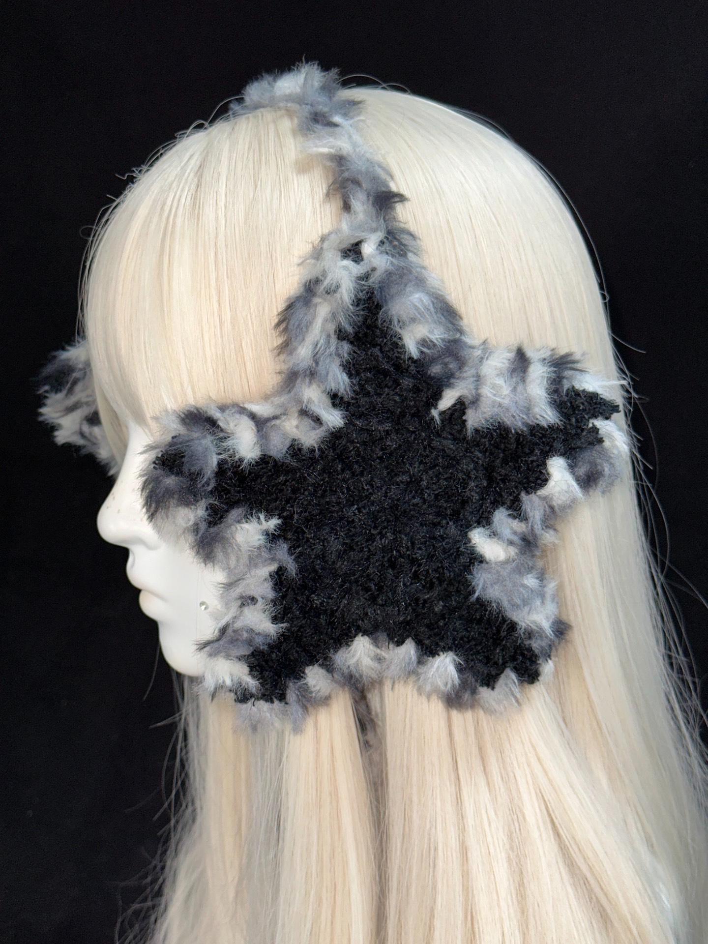stellarPride Handmade Star Ear Warmer Plush Black Gray Adjustable