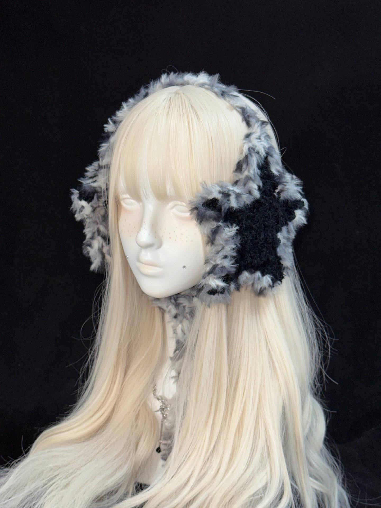 stellarPride Handmade Star Ear Warmer Plush Black Gray Adjustable