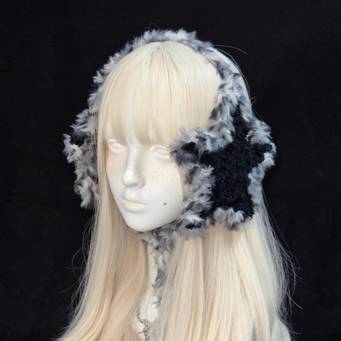 stellarPride Handmade Star Ear Warmer Plush Black Gray Adjustable