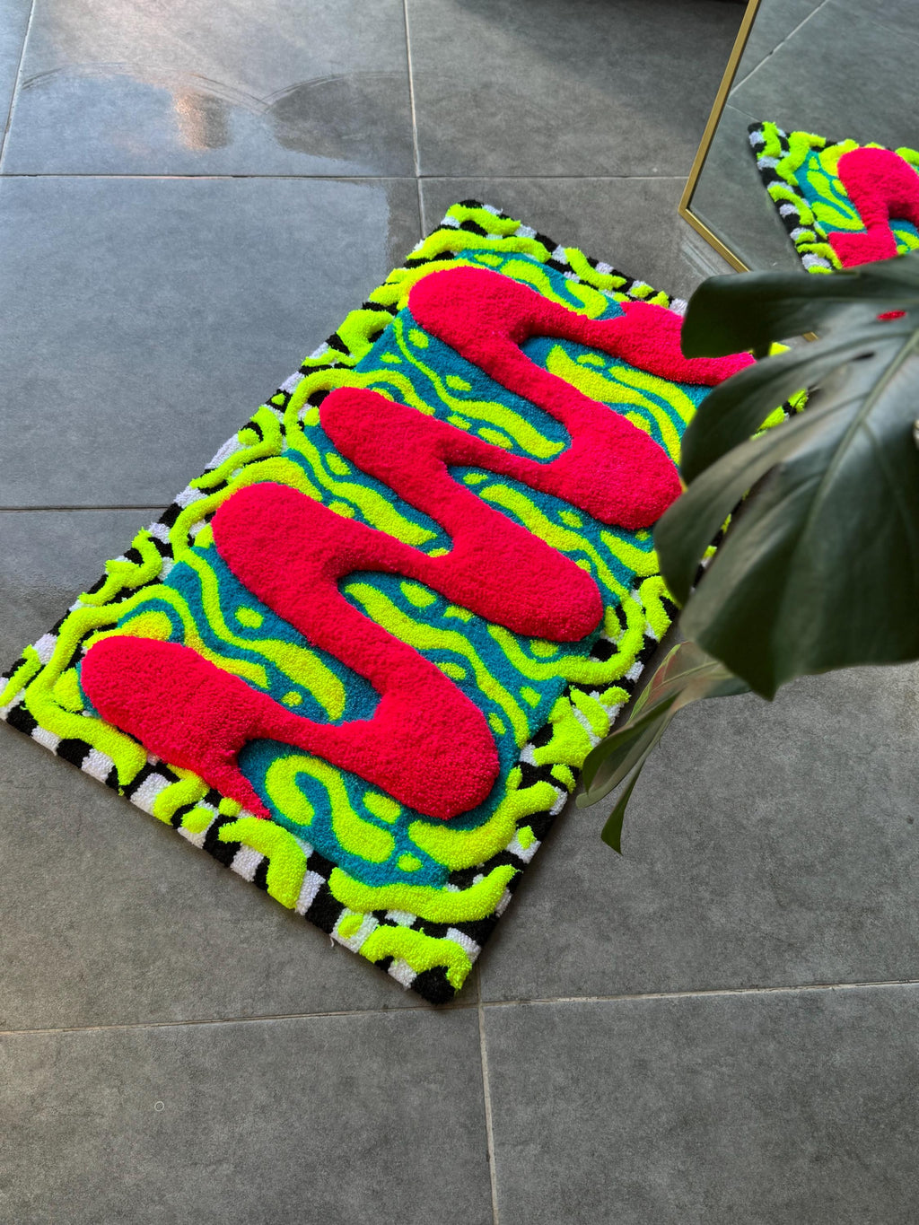 OrnnWorks Silent Disco Handmade 3D Fluffy Tufted Rug Neon Abstract