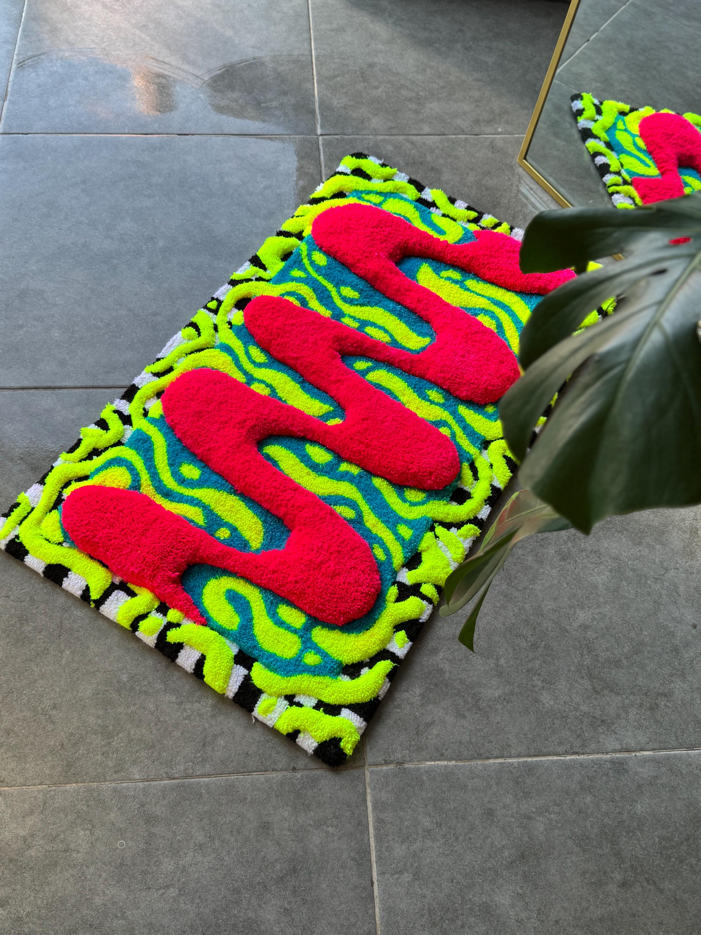 OrnnWorks Silent Disco Handmade 3D Fluffy Tufted Rug Neon Abstract