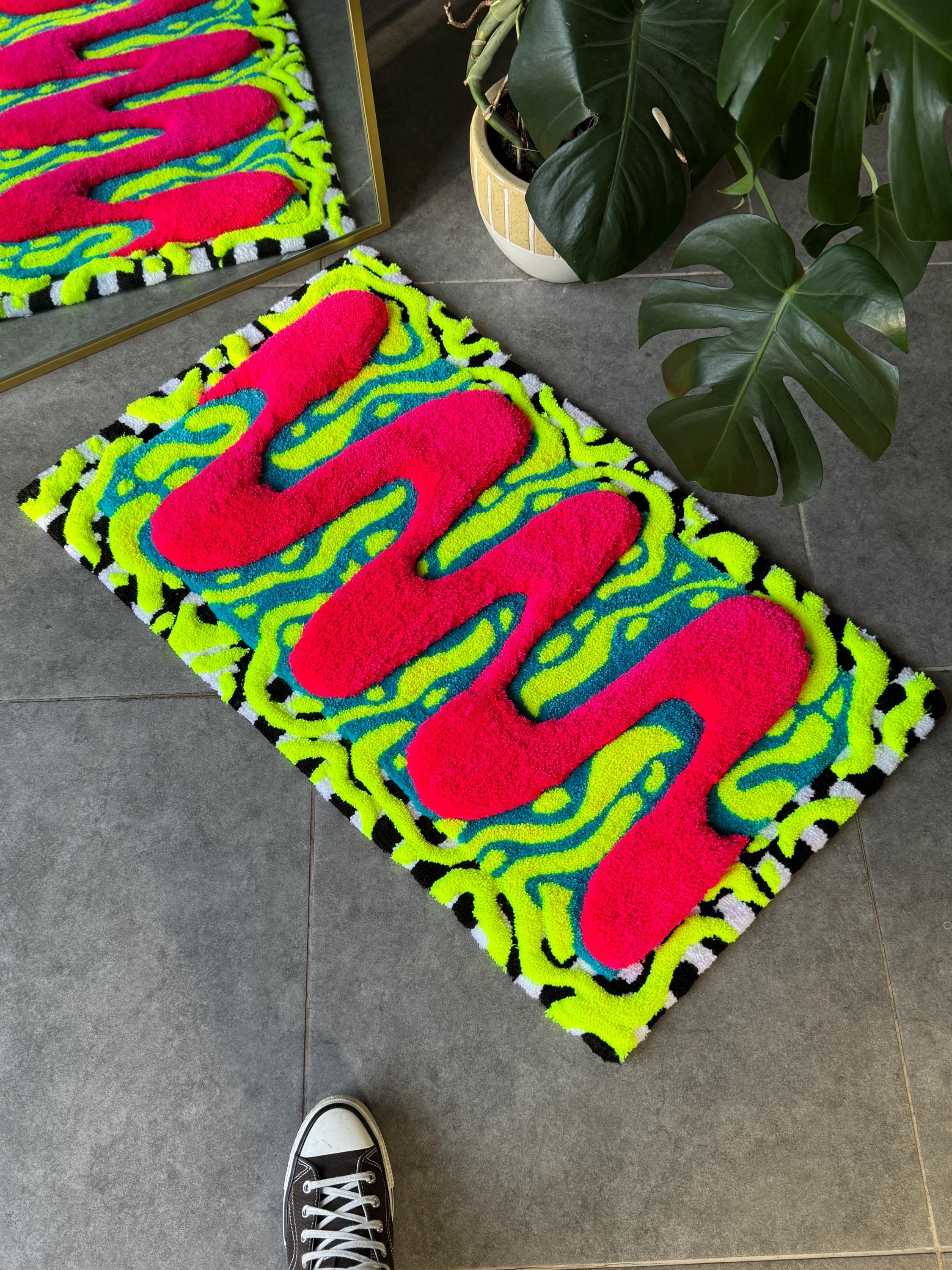 OrnnWorks Silent Disco Handmade 3D Fluffy Tufted Rug Neon Abstract