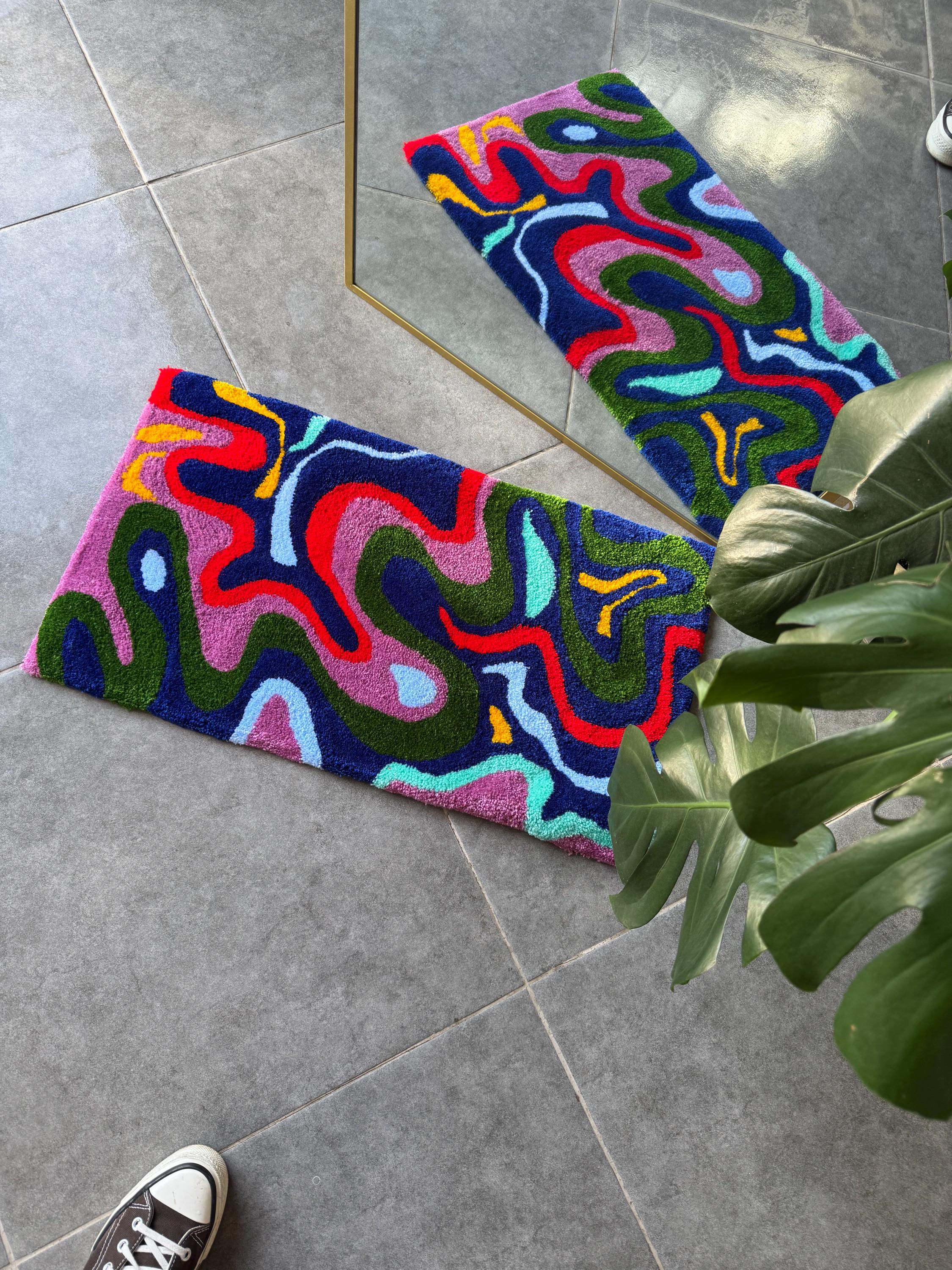OrnnWorks Colorful Tufted Rug Abstract Multicolor Design Modern Handmade