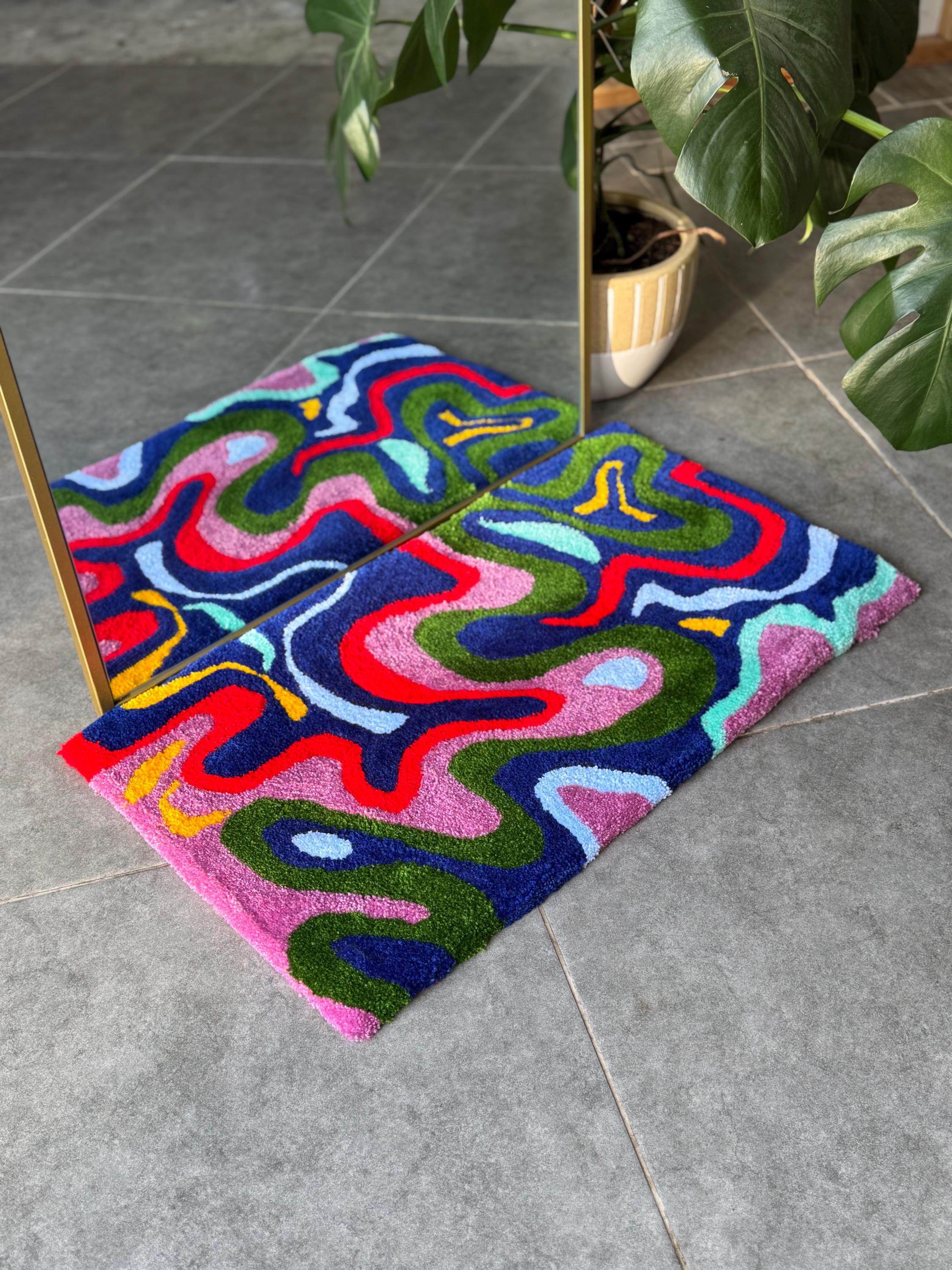 OrnnWorks Colorful Tufted Rug Abstract Multicolor Design Modern Handmade
