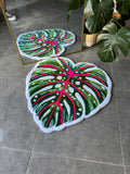 OrnnWorks Heart Shaped Monstera Leaf Handmade Tufted Rug Tropical Botanical