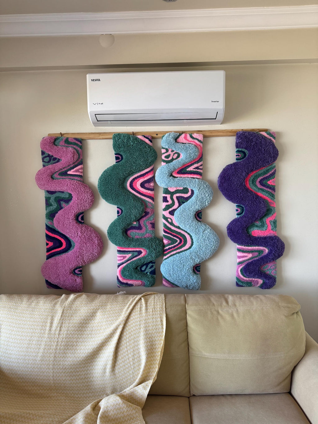 OrnnWorks Alice Psychedelic Pastel Tufted Wall Hanging Set of 4 Panels